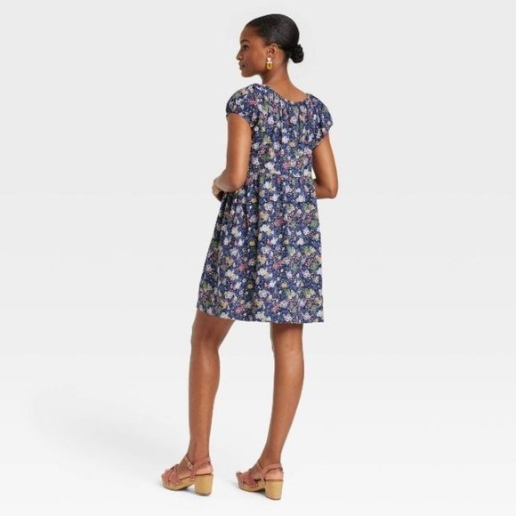 Universal Thread Women's Dress Medium Mini Short Sleeve Blue Floral Scoop New - Picture 8 of 12